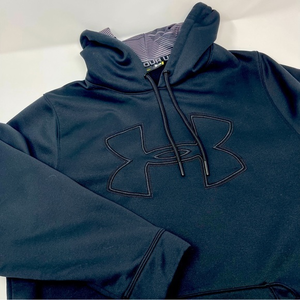 Under Armor Hoodie Black on Black Kangaroo Pocket Grey Black‎ Design in Hood Med